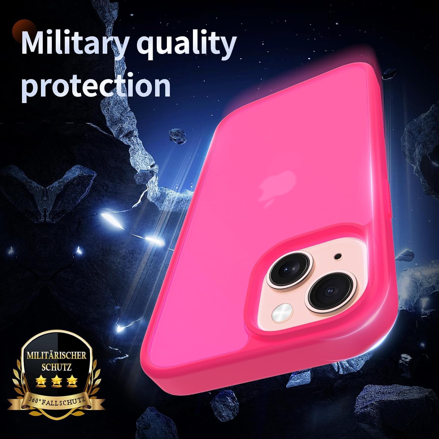 FLLAO 4 in 1 Cover per iPhone 13 Custodia con 2 Pellicola Vetro Temperato e 1 Fotocamera Protettiva, [Cuscino d'aria integrato] Morbido TPU Bumper Protection Cover iPhone 13, Rosa Calda