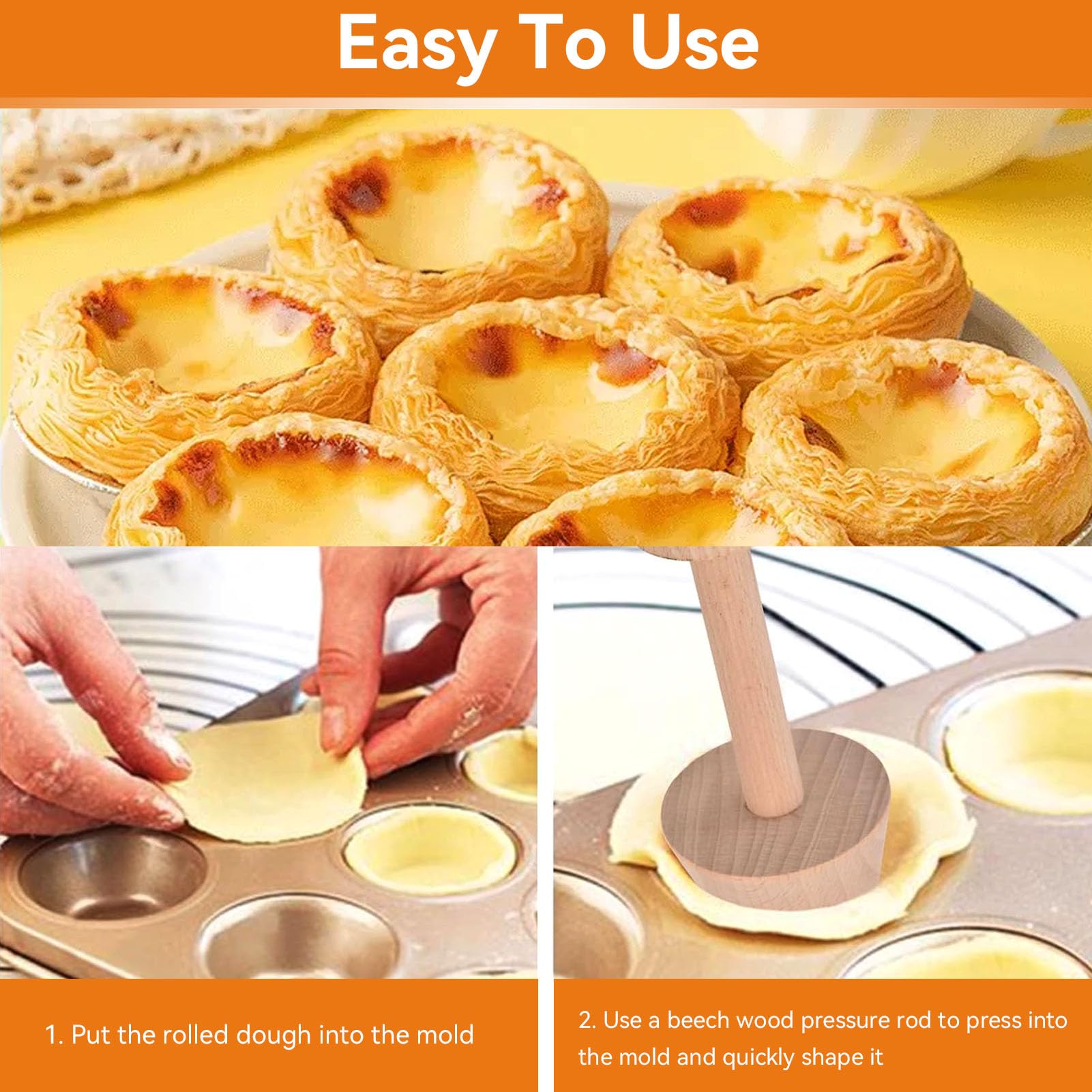 Double-Sided Wooden Tart Tamper Set - Perfect For Making Egg Tarts, Mini Cupcakes & Pastries At Home