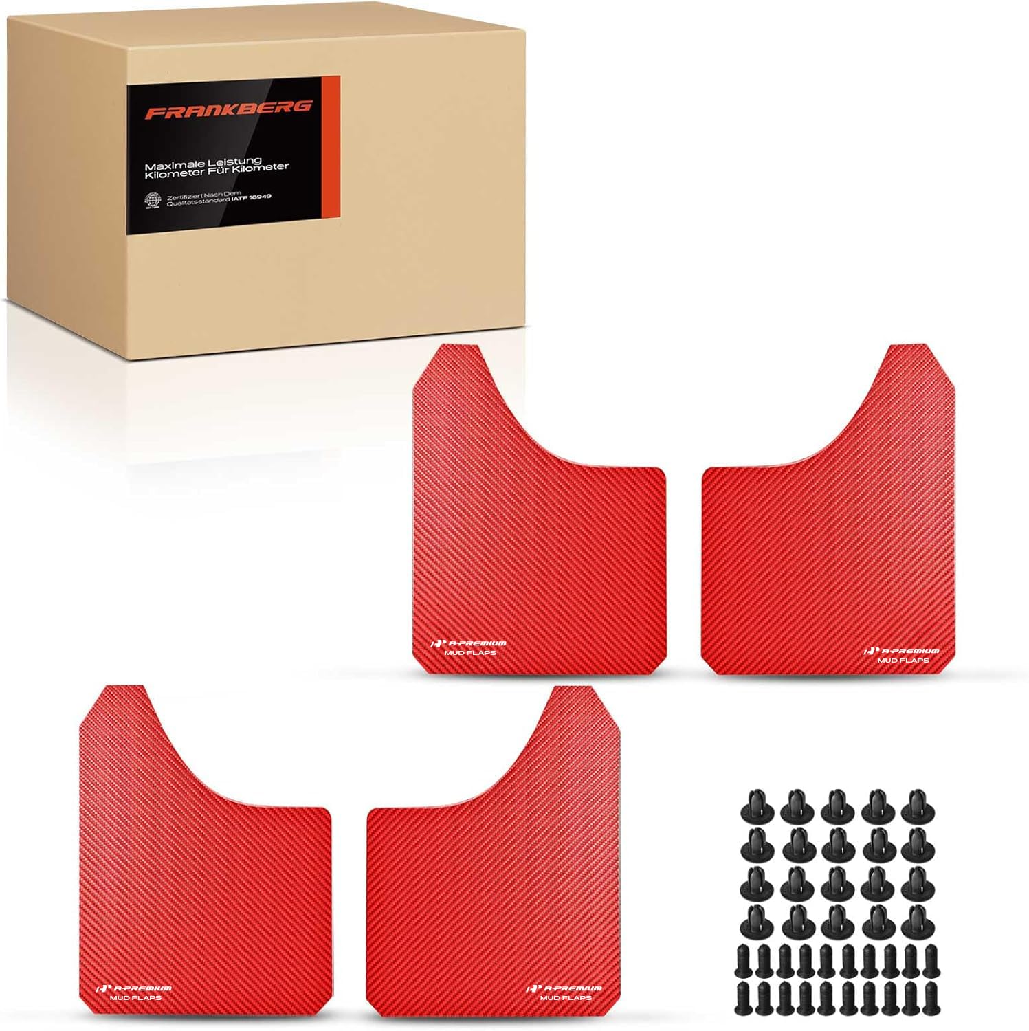 Frankberg 4X Universal Mud Flaps Fender Mud Guard Front Rear Compatible with Cabriolet MPV Pickup Saloon Estate SUV Hatchback Coupe Lorries Red 390 * 298mm