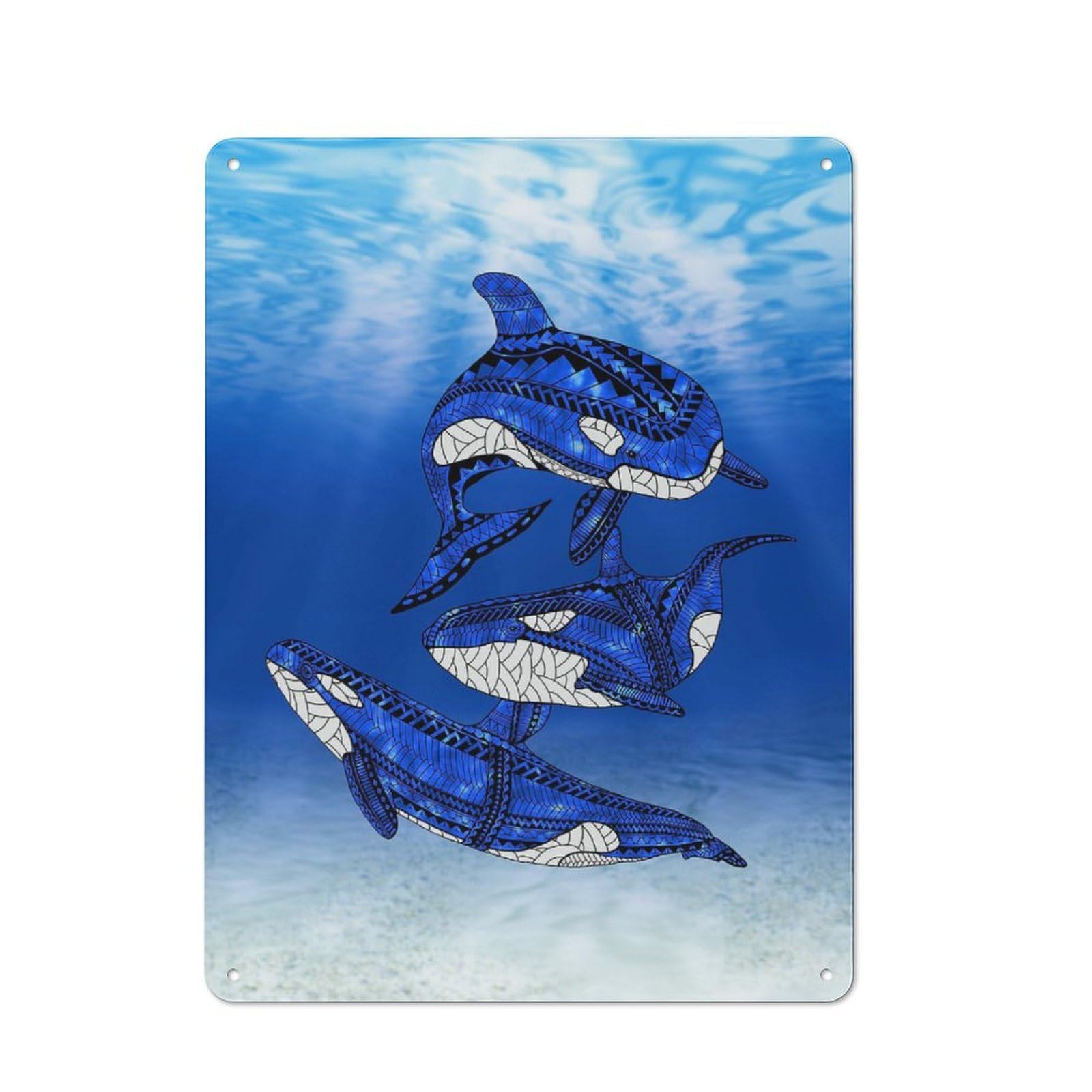 Junmoney Tribal Orca Killer Whales For Home Office Or Studio, Retro Metal Wall Sign 40X30cm, For Vintage Wall Decor Fans, For Metal Sign Collectors