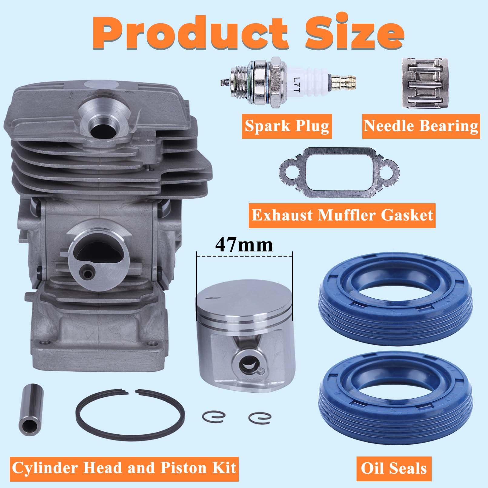 MS291 - Kit de pistón cilíndrico para motosierra Stihl MS291 MS291C MS 291, diámetro grande de 47 mm para motosierra Stihl MS271 MS271C y pistón de motosierra y cilindro de extremo superior