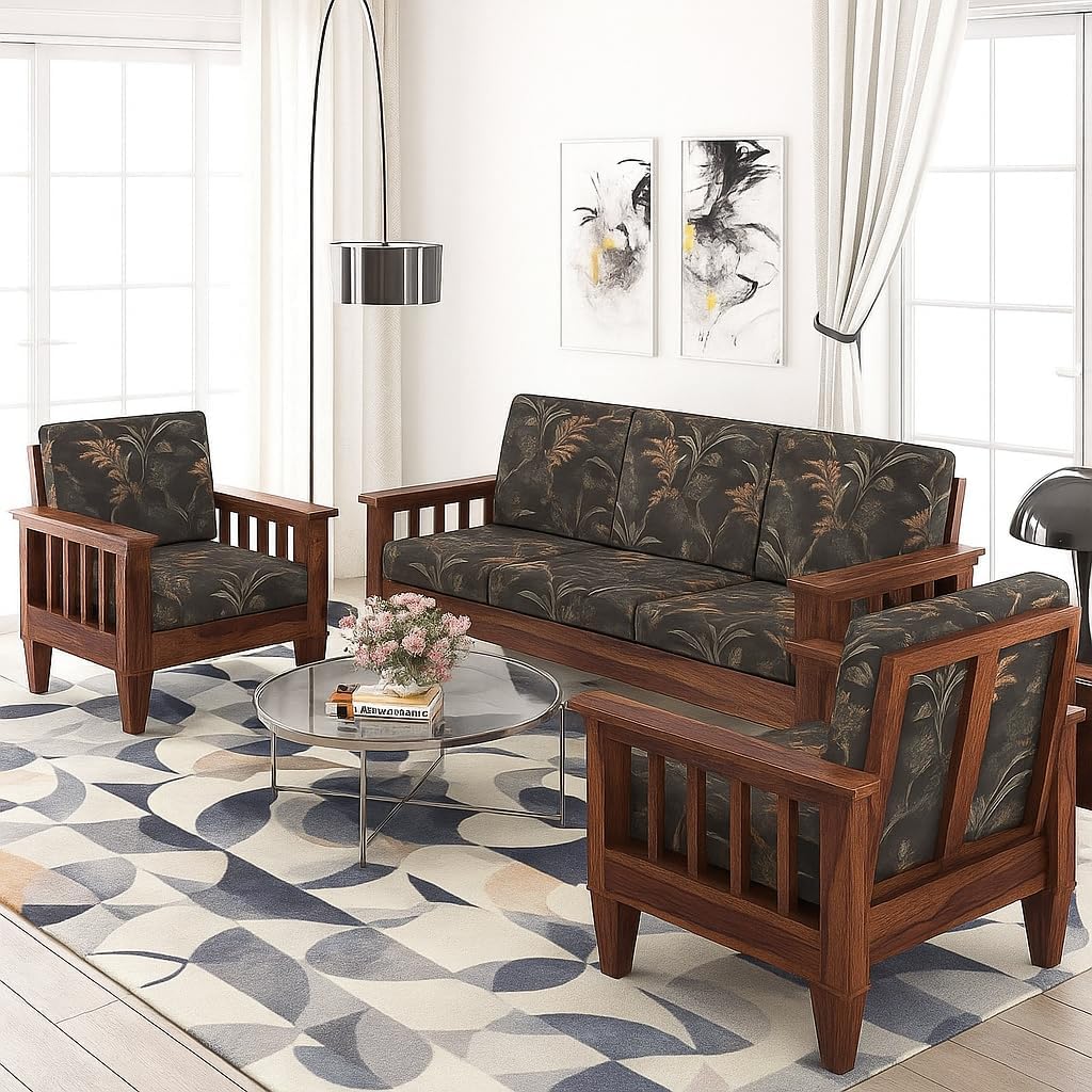 KENDALWOOD™ Furniture Sheesham Wood 5-Seater Sofa Set | Wooden Sofa Set for Living Room Furniture | Sofa for Home & Office | Color :- Natural Finish with Grey Printed Cushions - DIY(Do-It-Yourself)-image-38
