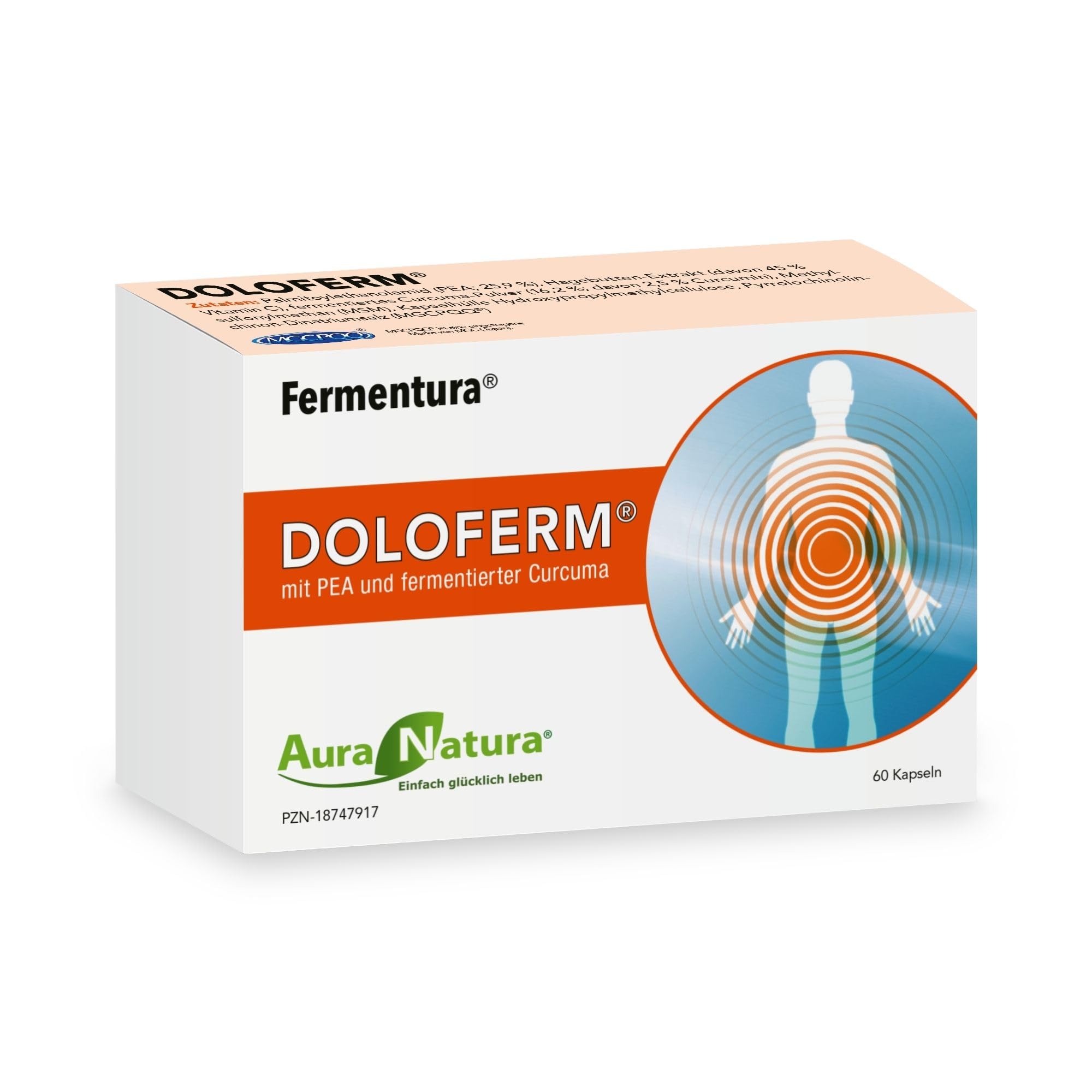Aura Natura Doloferm Kapseln mit PEA, MGCPQQ®, MSM, fermentierter Curcuma & Hagebutten-Extrakt