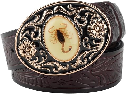 Mens Belt, Cowboy Western Belts for Men, Glow-in-the-Dark Scorpion Animal Belt,Brown,100CM/39.4