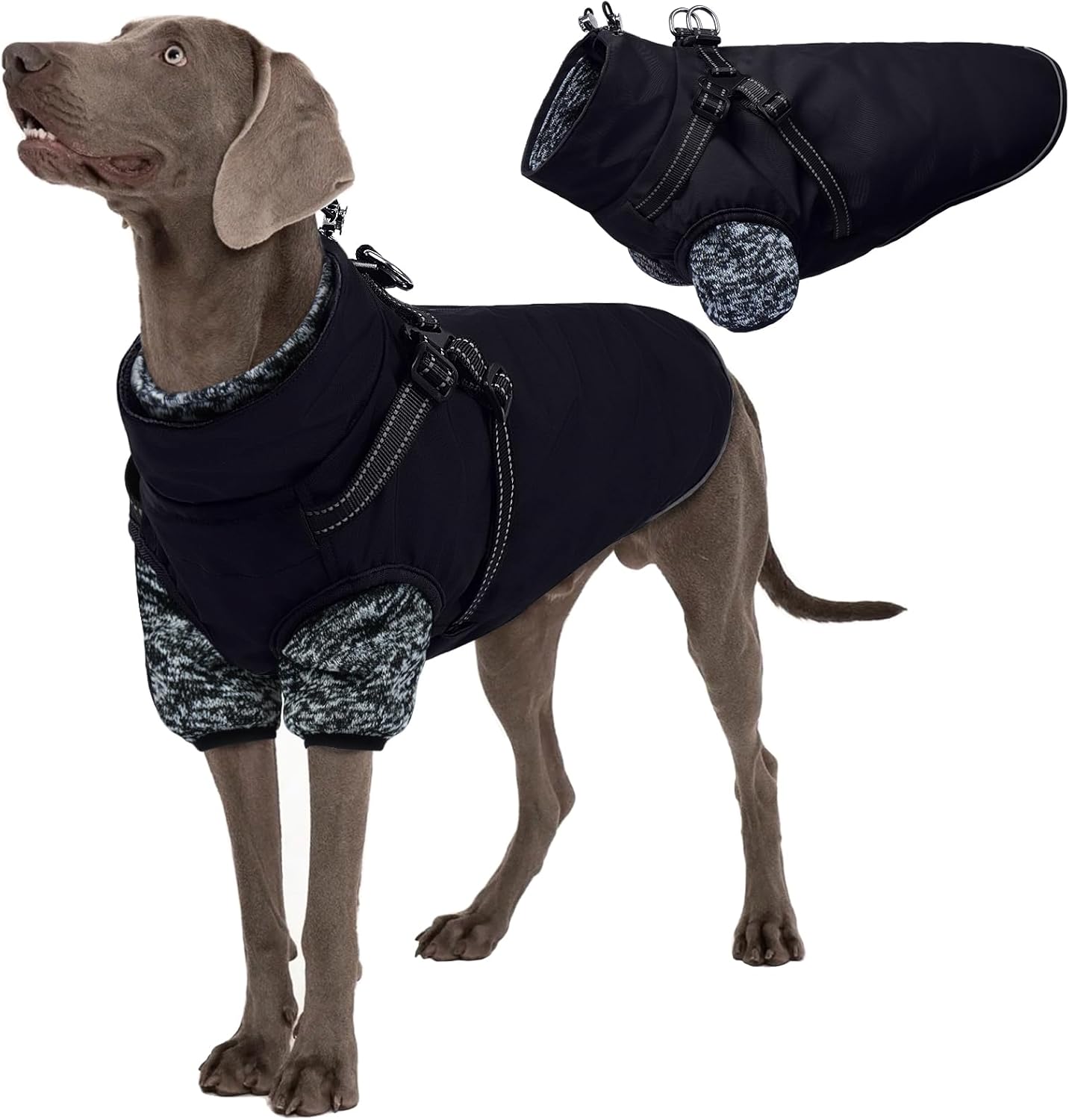 Lelepet Dog Coat 3 in 1 Waterproof Dog Winter Jacket with Harness Built in Windproof Snow Jakcet with Detachable Fleece Sweater Lining Reflective Thermal Cold Weather Coats for Small Medium Large Dogs