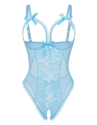 Avidlove Sexy Lingerie for Women One Piece Lace Babydoll Sleepwear Bodysuit - XX-Large - Blue