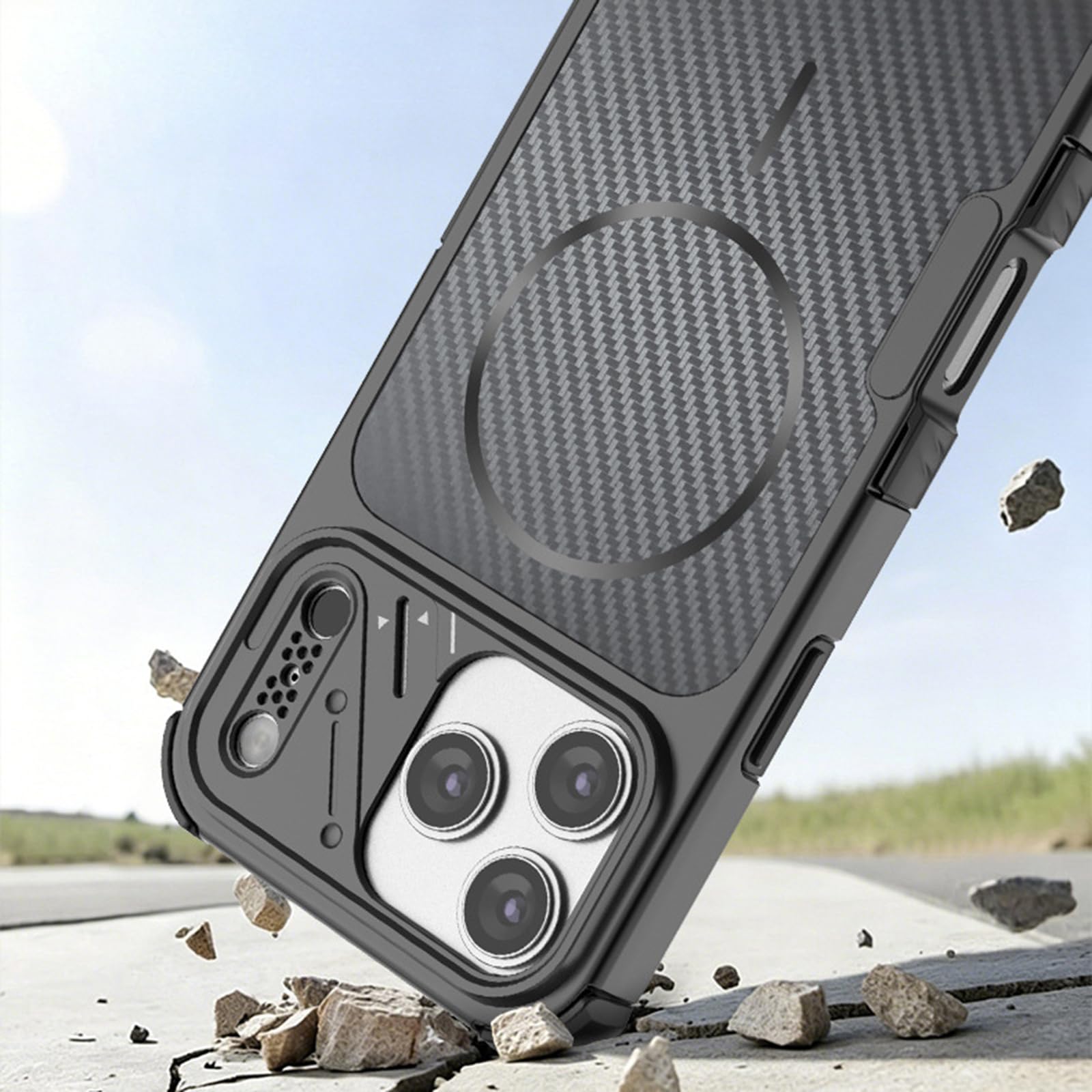 Sottile Custodia per iPhone 17 Pro Max/17 Pro/17, Fibra di Carbonio Modello | Magnetica Glassata Antiscivolo Fotocamera Protezione Cover Supporta Ricarica Wireless Telefono Caso