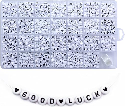 Amaney  1400 piezas cuentas redondas acrílicas del alfabeto de A a Z de 015 x 027 pulgadas patrón de corazón y línea de cristal para hacer joyería