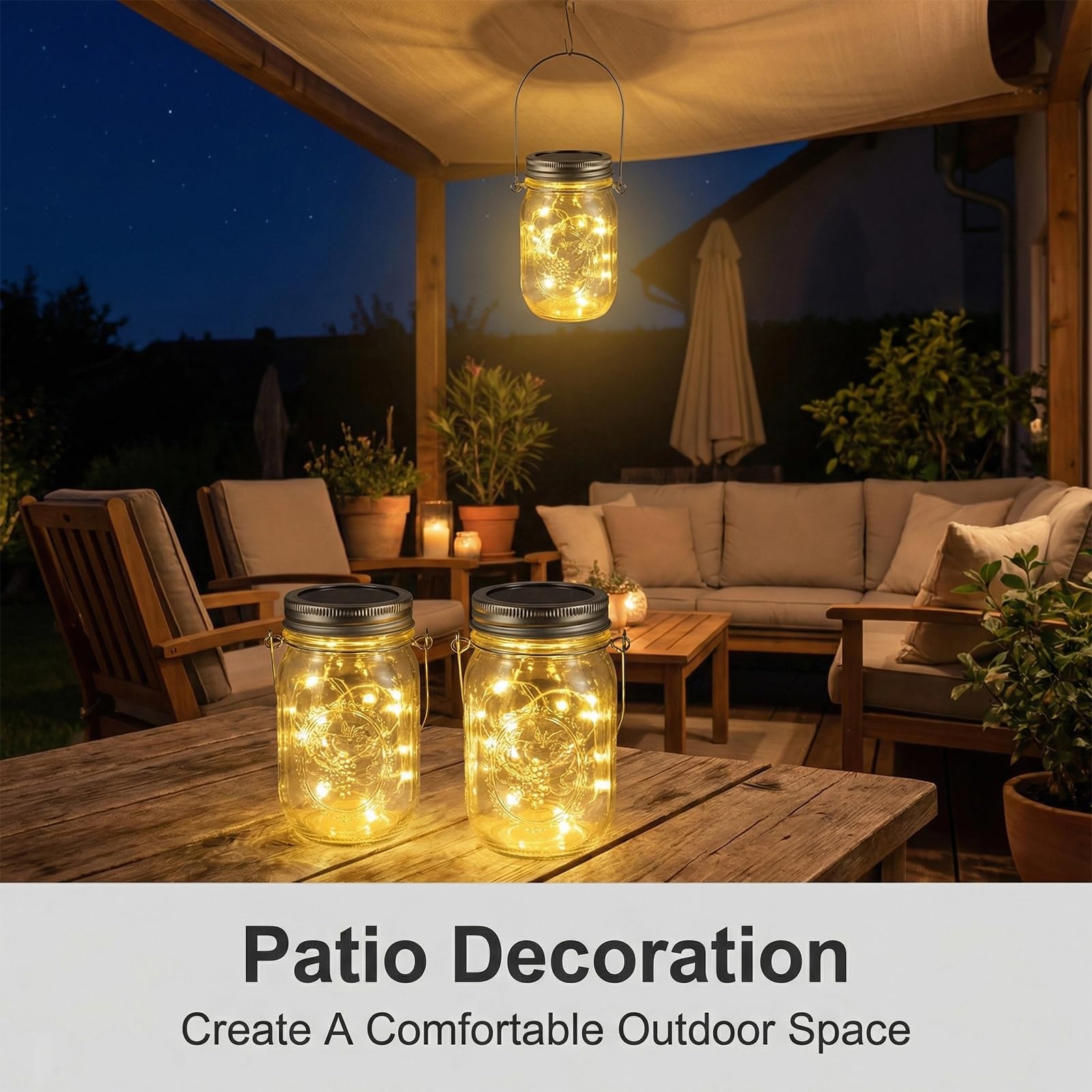 6 unidades 3 m 30 LED blanco cálido cristal solar tapa cadena de luces para vasos, lámparas solares, farolillos exteriores impermeables para tarros de Mason Jar colgantes, farolillos de luz, jardín
