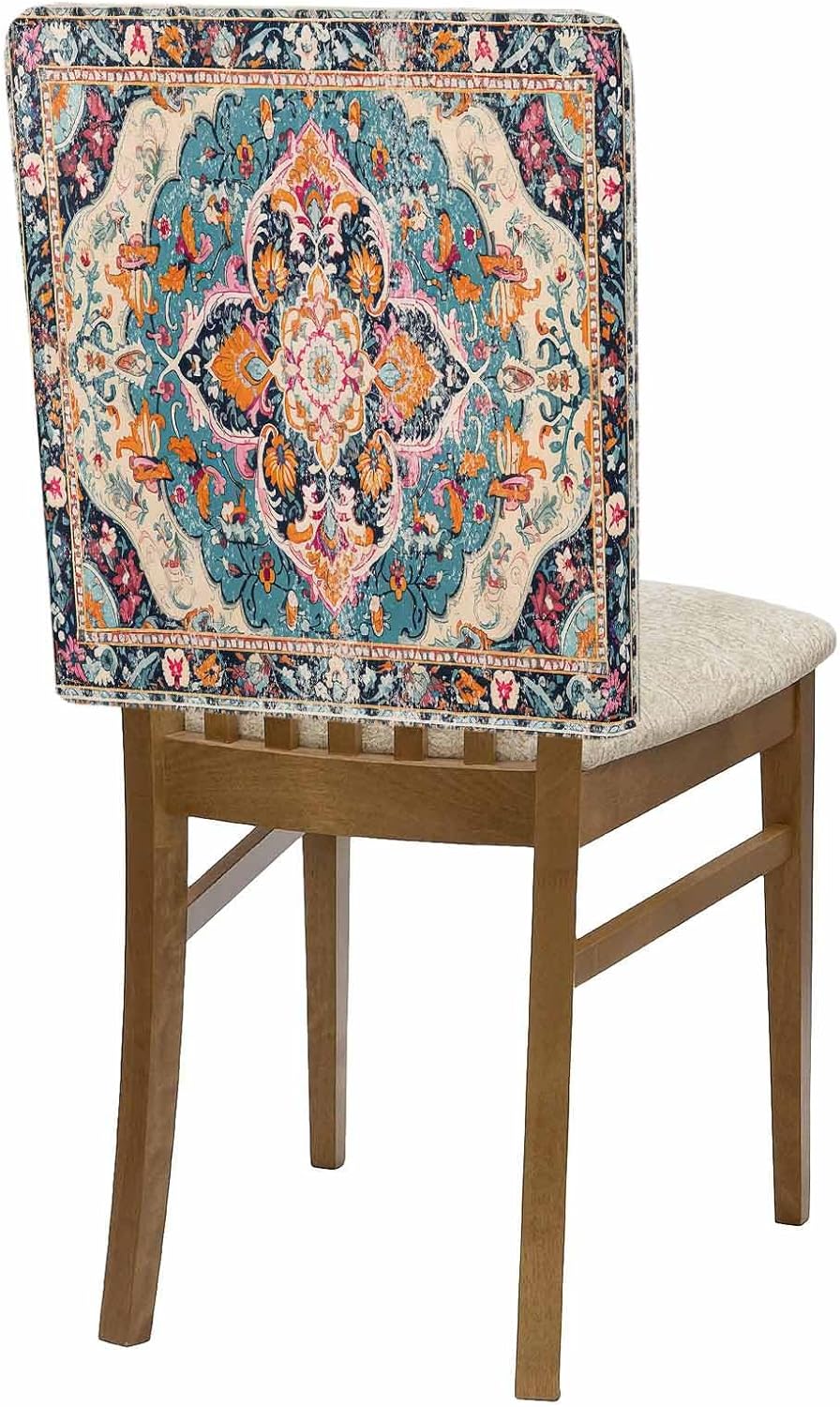 4 Packs Bohemia Flower Dining Chair Back Cover, Kitchen Dinner Chair Seat Covers Washable Chair Slip Covers, Removable Slipcovers Protect for Dinning Room Colorful Vintage Abstract Geometric