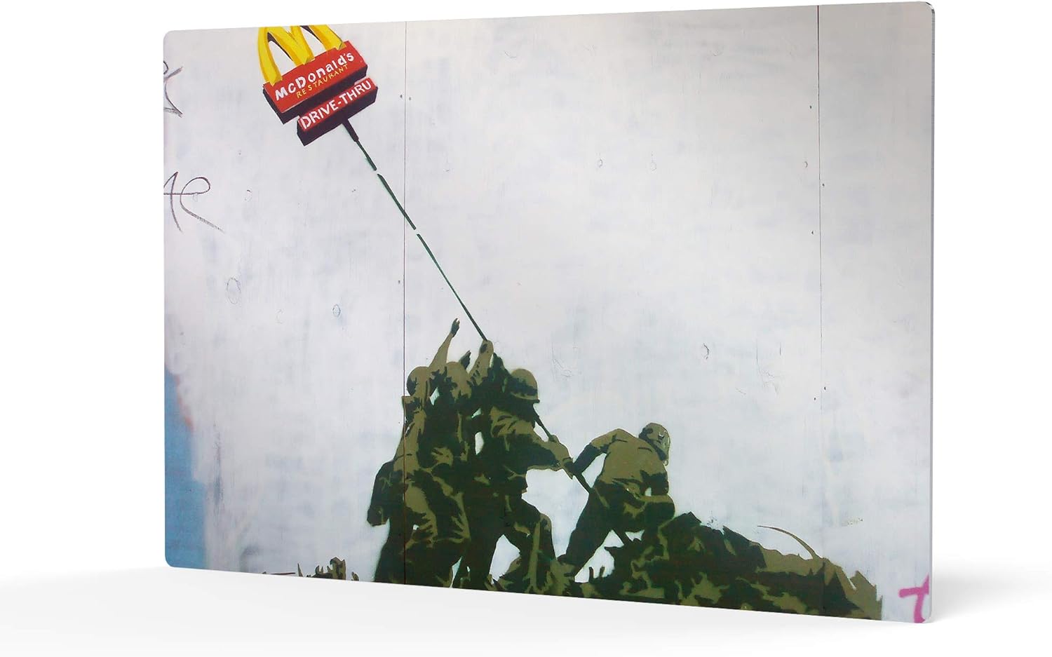 HB Art Design Banksy Wall Art Metal Print Raising of The Fast Food Flag at Iwo Jima from New York Graffiti Artwork Living Room Dorm Room Office Bedroom Wall Art Home Decor Gift Ready to Hang 8x12