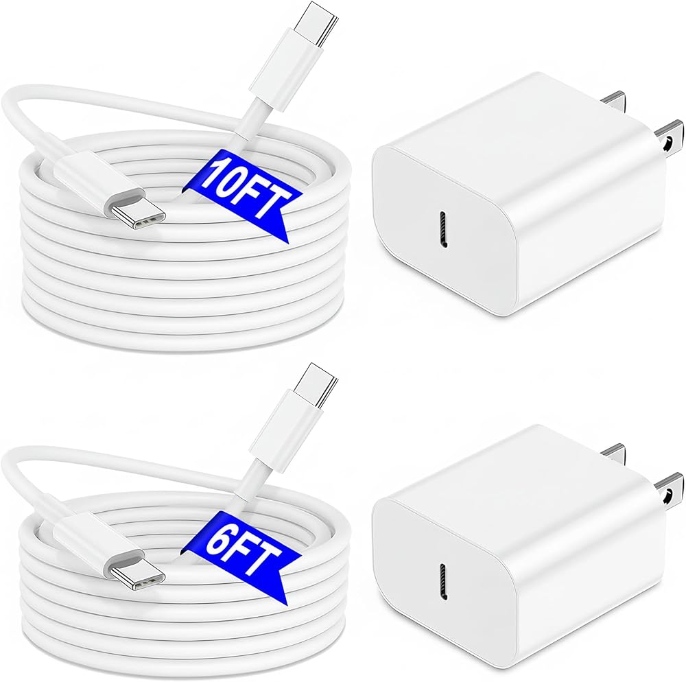 아이폰 17 16 15 충전기 고속 충전 1.8m(6피트+10피트) 케이블, 20W USB C 충전기, 아이폰 17 에어 16 16e/16 프로/16 프로 맥스/15/15 플러스/15 프로/15 프로 맥스, i 폰 아이패드 프로/미니용 USBC 벽면 충전기 (화이트) — 사진 1