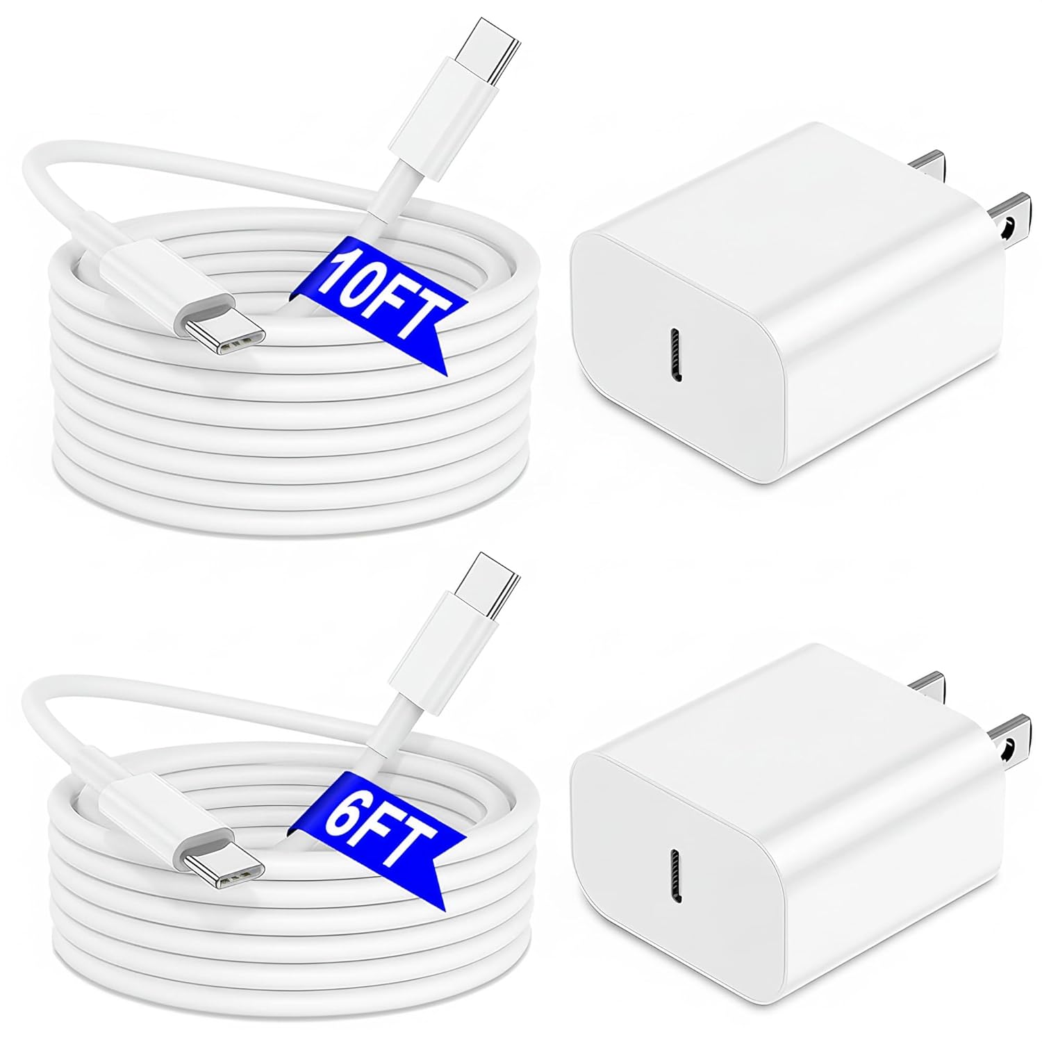 6FT 10FT iPhone 17 16 15 Charger Fast Charging Cable Type C Chargers USB C Charger Block for