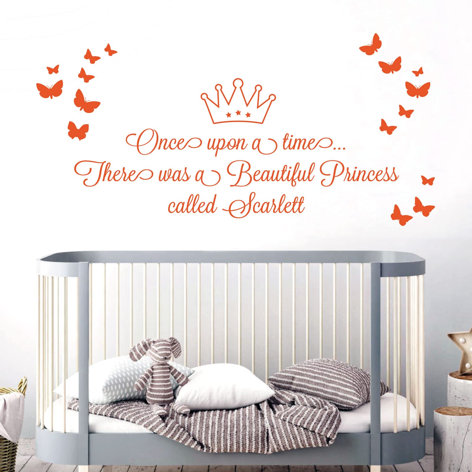 Once Upon a time, There was a Beautiful Princess - Girls Name Nurserty Wall Art Sticker [Medium] [Orange]
