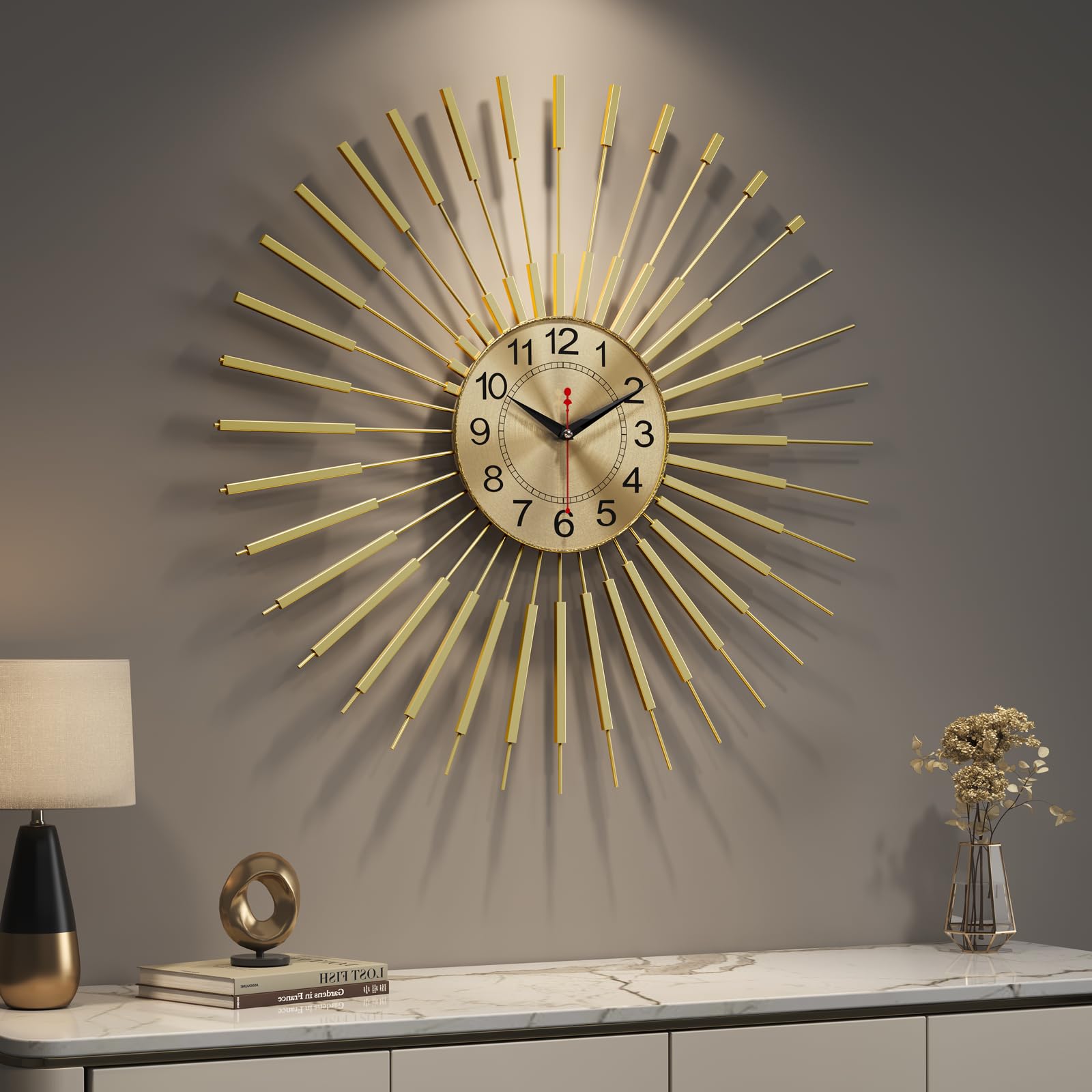 Grande horloge murale dorée 61 cm moderne pour salon chambre cuisine et bureau