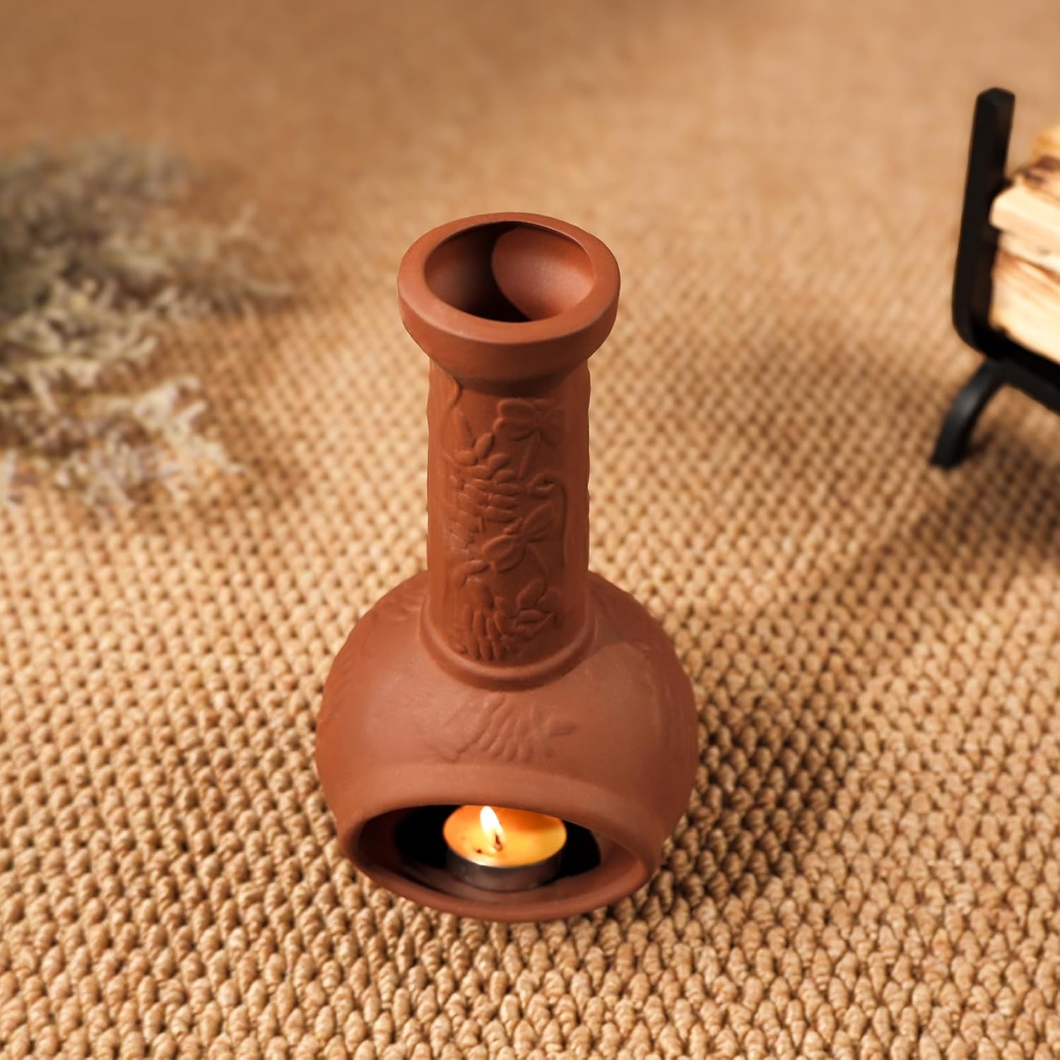 MOUGIGI Handmade Terracotta Palo Santo Holder & Mini Chiminea Incense Dish-Elegant Cone Burner for Palo Santo Sticks & Sage-Ideal for Energy Cleansing, Yoga, Meditation,Zen,Altar Decor & Aromatherapy