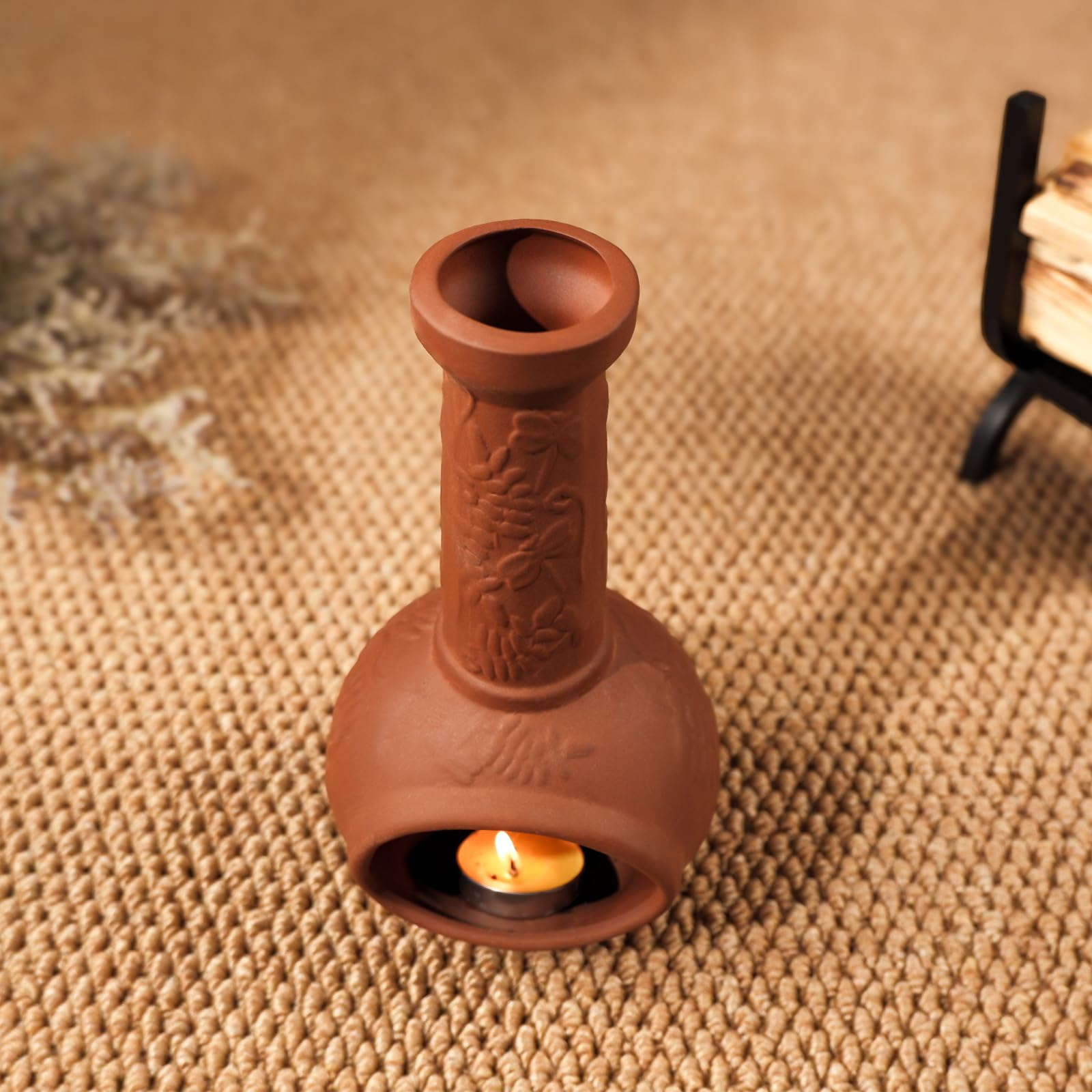 MOUGIGI Portaincenso fatto a mano in terracotta per Palo Santo e mini caminetto, elegante bruciatore a cono per bastoncini di Palo Santo e salvia, ideale per la pulizia energetica, yoga, meditazione