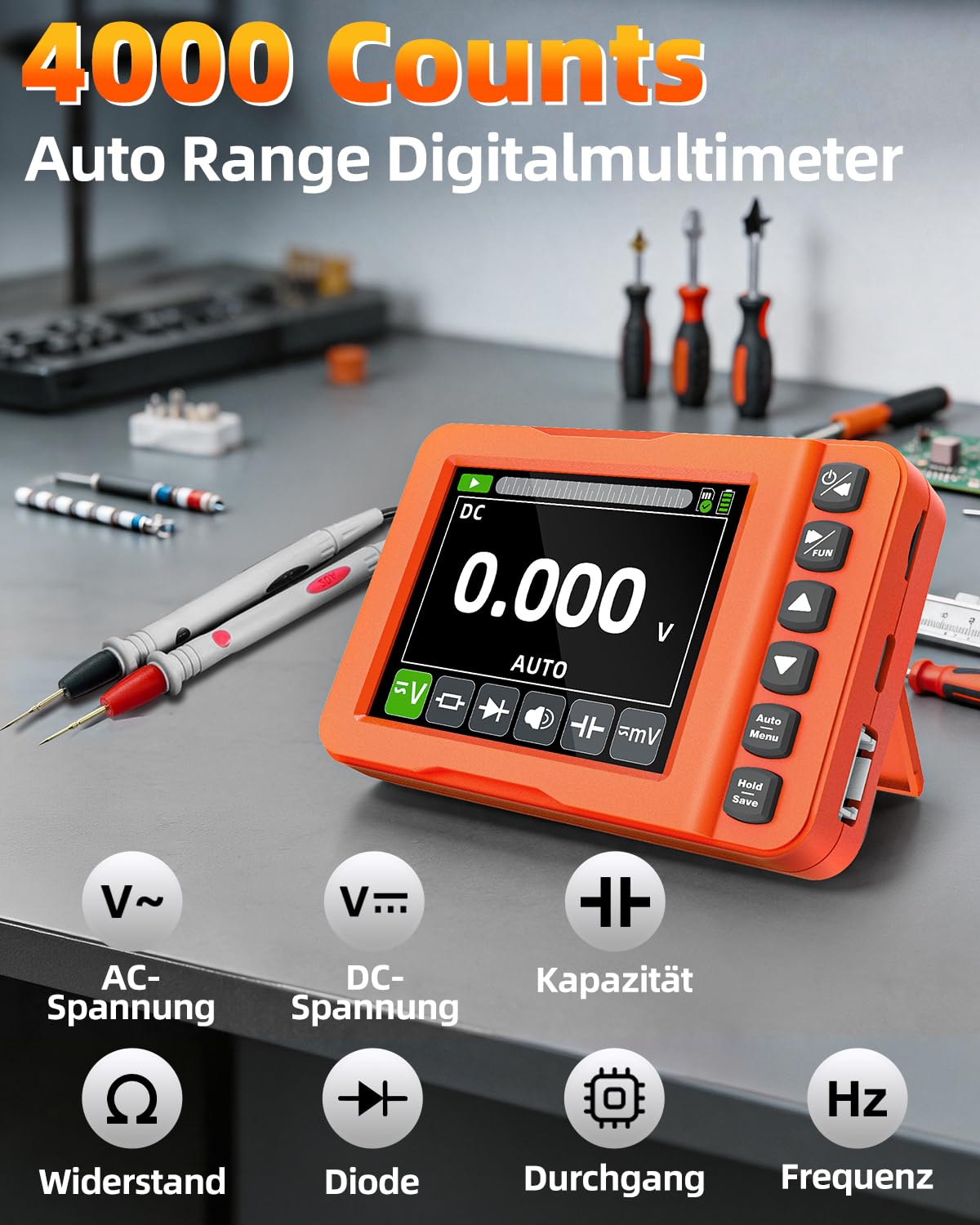 Handheld Oszilloskop 3 IN 1, 15MHz 60MS/s Digitales Oszilloskop Multimeter mit Signalgenerator, Tragbares Oscilloscope mit AC/DC-Spannung, Kapazität, Widerstand, Diodentest für Audio Elektronik