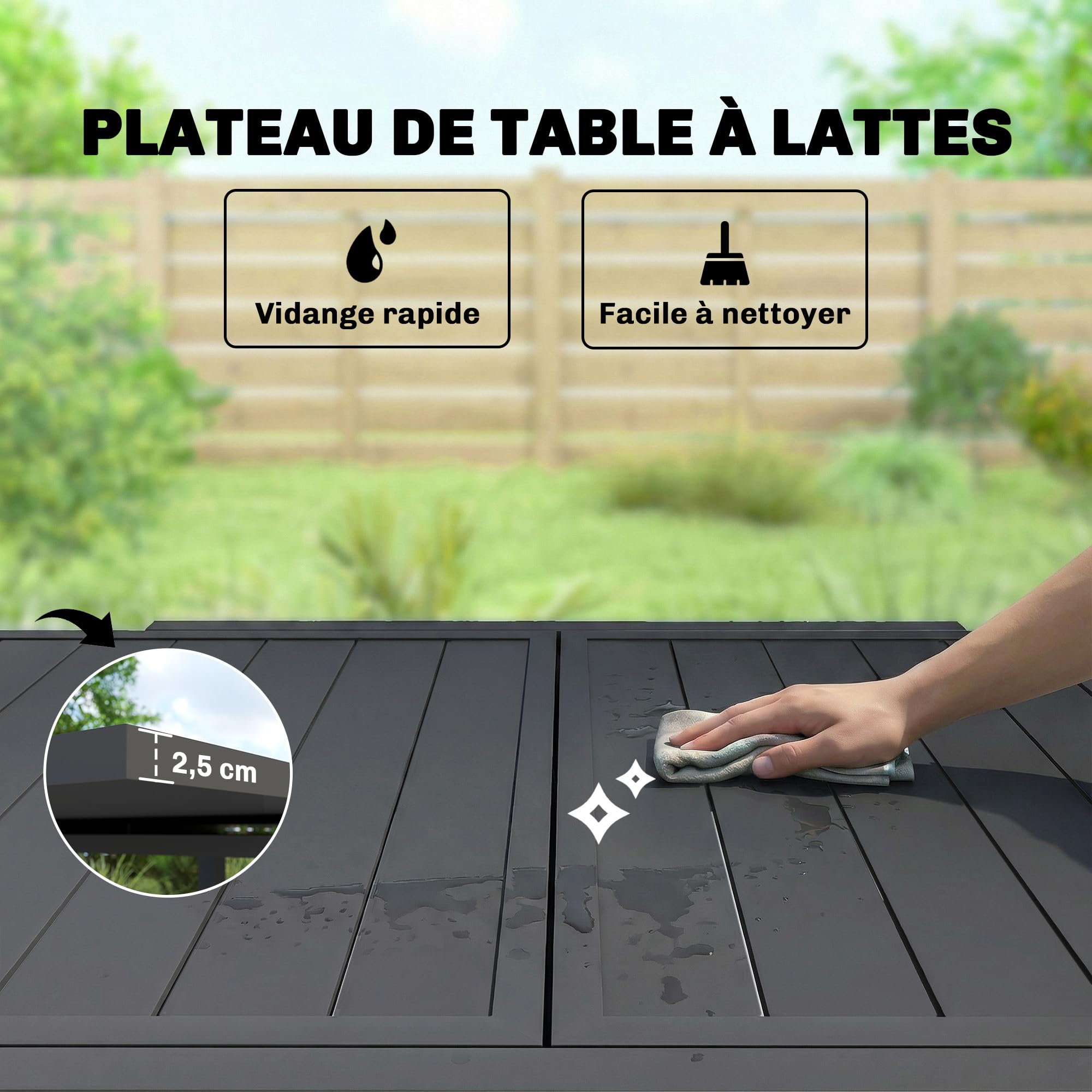 Outsunny Table de Jardin Extensible 80-160 cm en Aluminium avec Plateau à Lattes - Table Extérieur pour 4-6 Personnes avec Rallonge Auto-Stockée - Mobilier de Jardin pour Terrasse Balcon, Noir