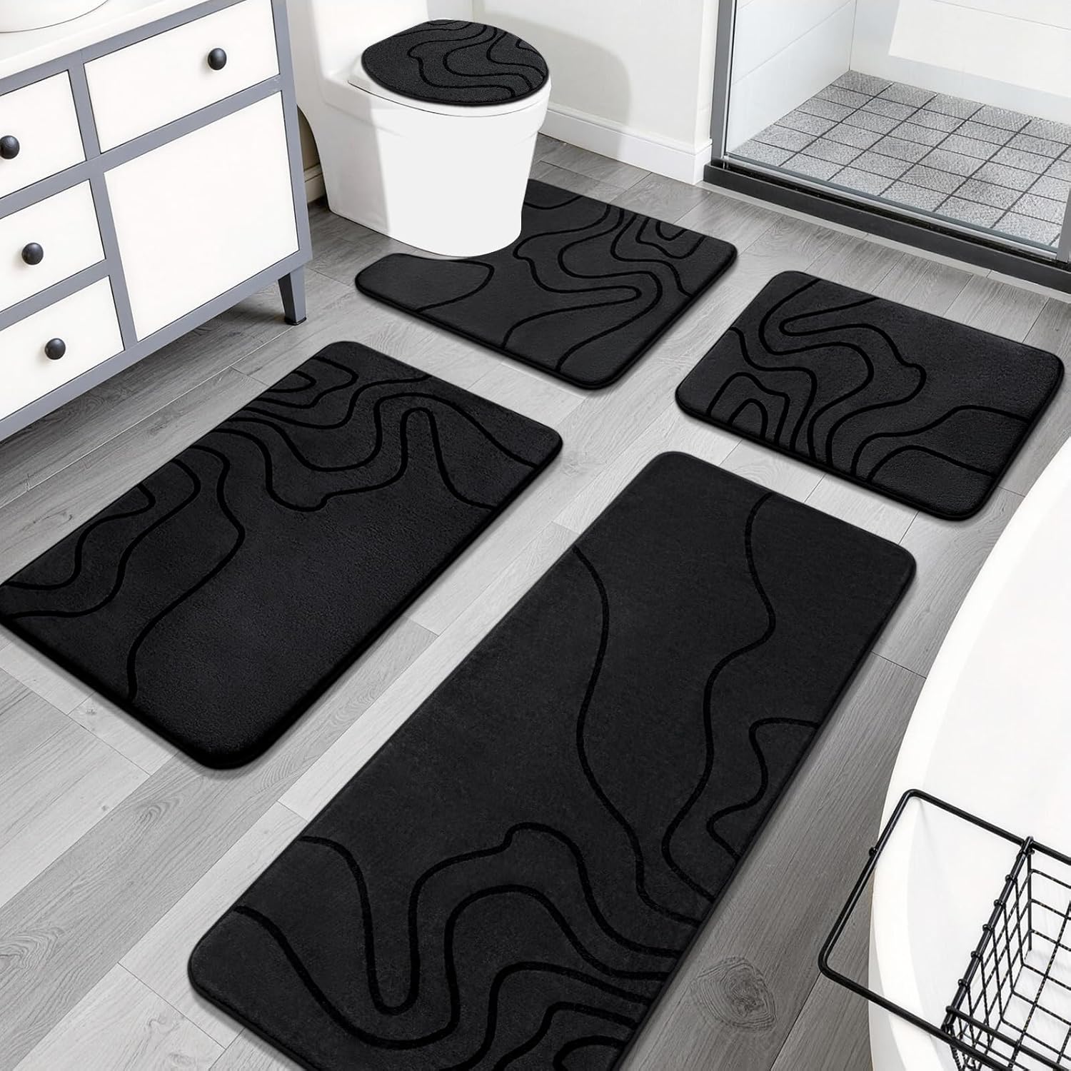 YIHOUSE Memory Foam Bathroom Rugs Sets 2 Piece - 1" Thick Ultra Soft Absorbent Bath Mat Set, Non-Slip Machine Washable Bath Rugs for Bathroom, Tub and Shower, Home Decor (17"x24"+20"x46", Dark Grey)