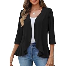 Zeagoo Womens 2026 Summer 3/4 Sleeve Lightweight Cardigans Open Front Draped Ruffles Kimono Coverups