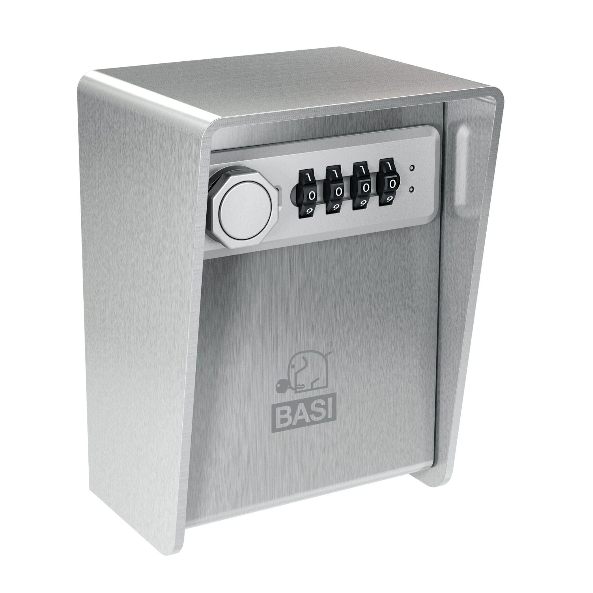 BASI Key Safe with Combination Lock, 3 mm Thick Stainless Steel, 4-Digit Combination Code Individually Adjustable, Key Depot for Indoor and Outdoor Use, Weatherproof Key Safe