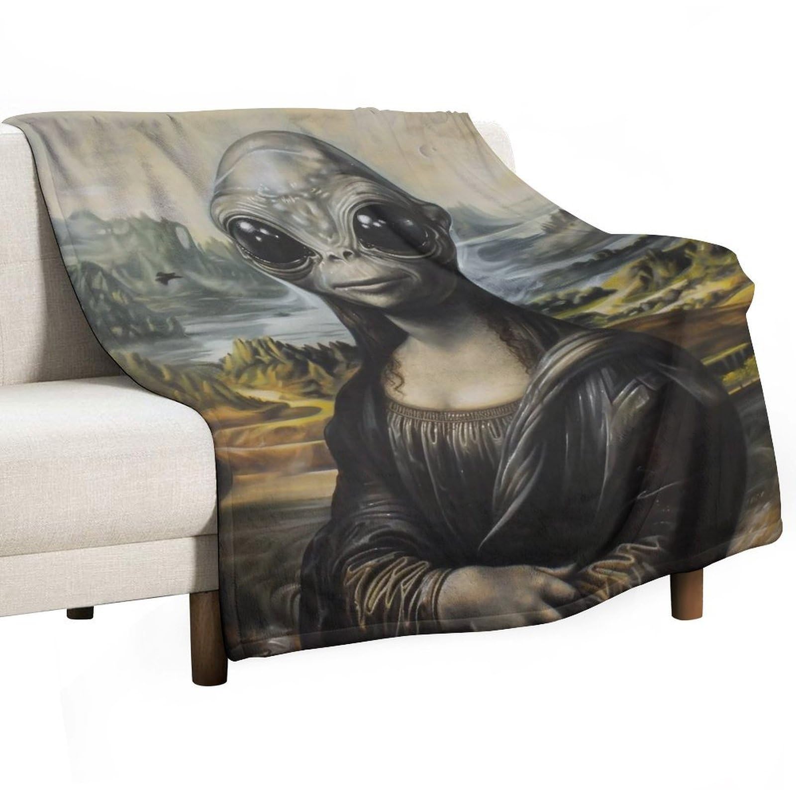 YHGSREUOH Alien Mona Lisa 01 Flannel Blankets Fleece Soft Throw Lightweight Plush Gifts for Couch, Bed, Cozy Sofa Plush, Chair, Lovers 175x200cm(70x80in)