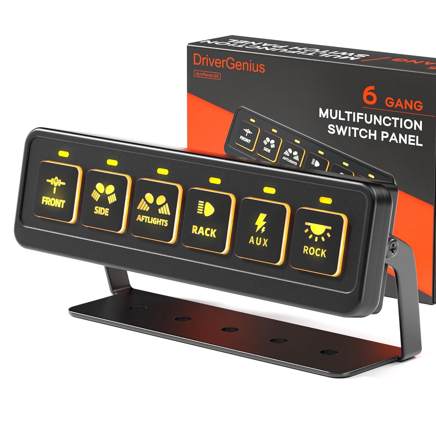 DriverGenius dynPanel-6X | 6-Gang Wireless Switch Panel with Relay Box – Waterproof, 12V/24V, Off-Road Control System for Trucks, SUVs, ATVs, UTVs (4 Modes)
