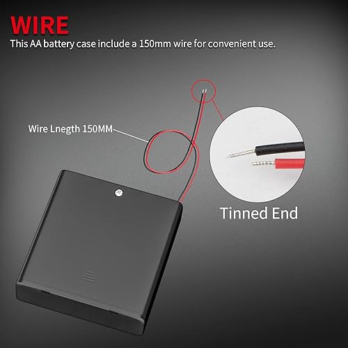 Miniatura 4 de DAIERTEK Soporte de batería AA con interruptor de 6 V con cubierta 4 ranuras 1.5V AA caja de almacenamiento de batería con cables conector de