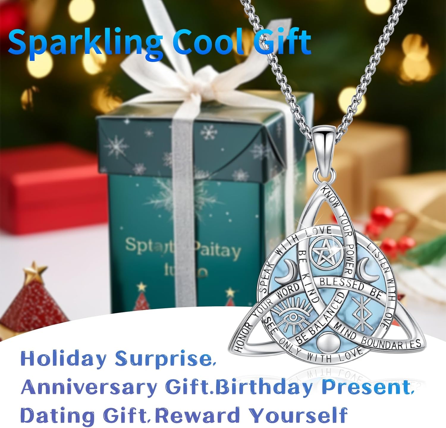 Wiccan Jewelry Celtic Knot Necklace 925 Sterling Silver Celtic Jewelry for Women & Men Star of David Necklace Pentagram Protection Amulet Necklace Witches Trinity Knot Pendant Gift - Image 7