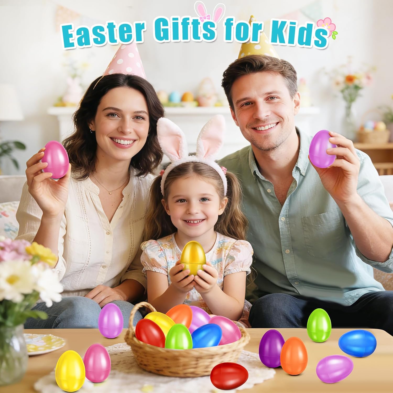 2024 Pcs Plastic Easter Eggs Bulk,2.3" 2000 Colorful Empty Easter Eggs Fillable and 24 Golden Eggs,Easter Basket Stuffers,Easter Egg Hunt,Community Party Favors,School Easter Activity Prizes