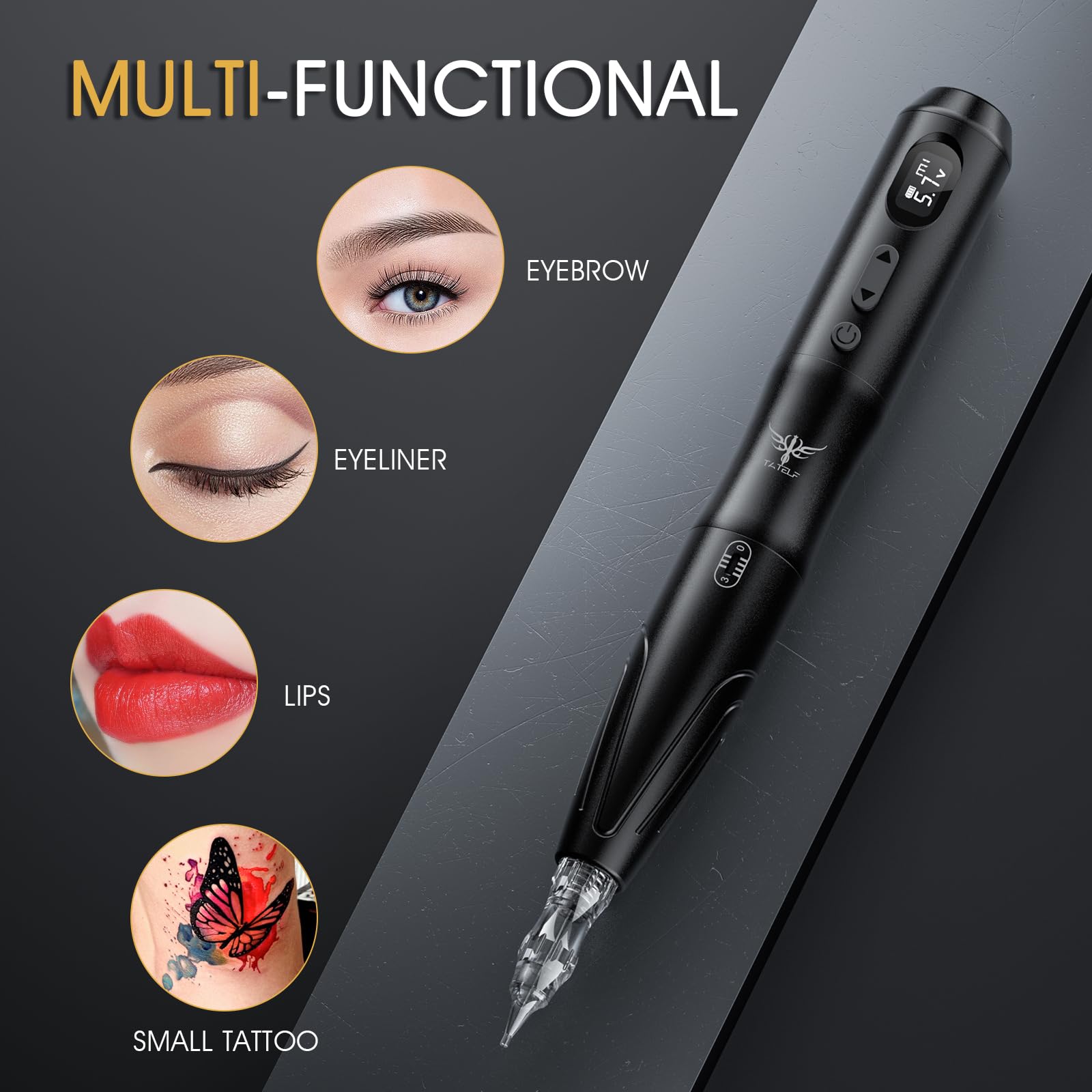 TATELF S20 Máquina de Microblading Inalámbrica – Rotulador Recargable con 10 Agujas – Kit para Cejas Ombre Powder Brows, Labios y Eyeliner Microshading