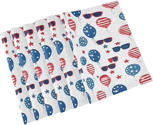 Miniatura 9 de Juego de 6 manteles individuales personalizados de color rojo y azul para mesa de cocina, arpillera, lavable, juego de 6, 12 x 18 pulgadas,