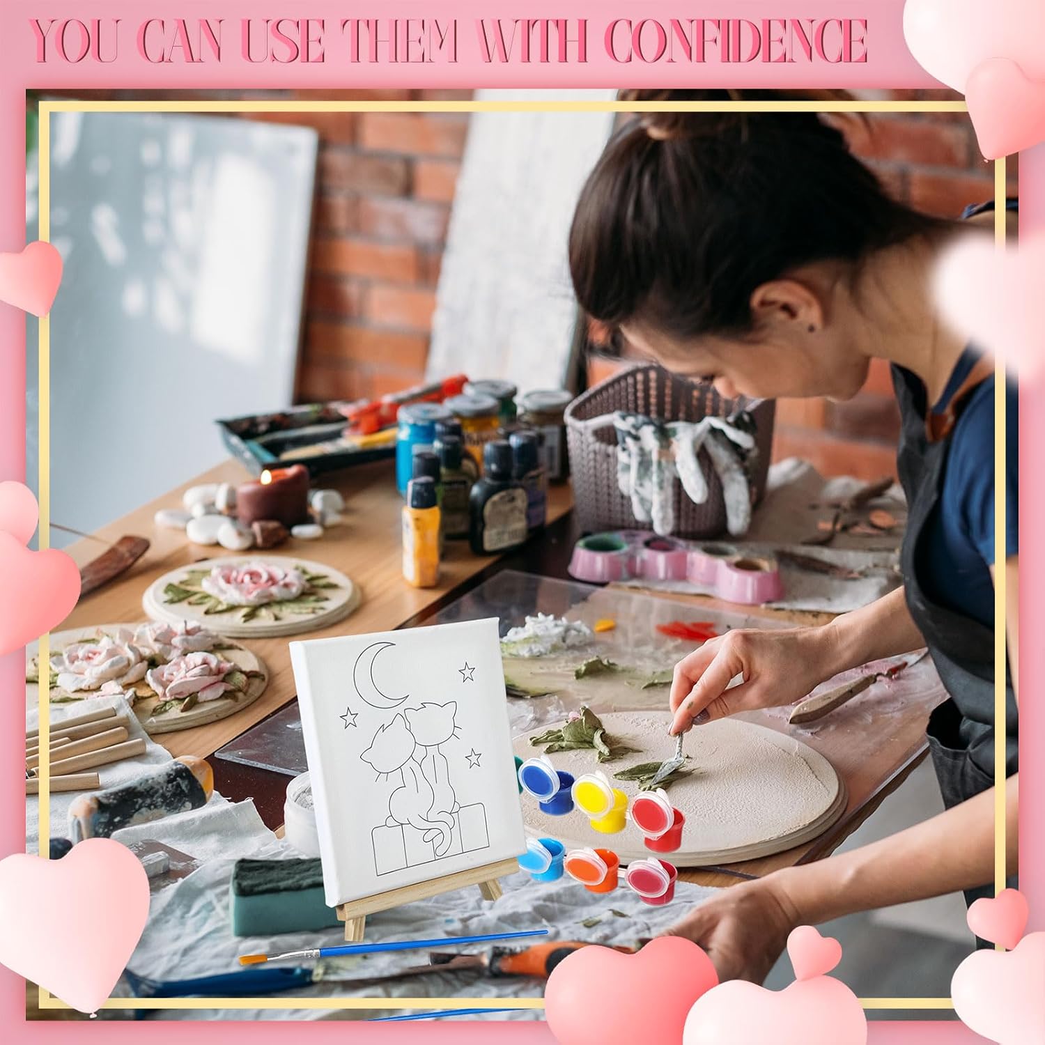 Tosstuki 6 Pack 8x8 Inches Valentine's Day Pre Drawn Canvas Kit for Adults, Pre Sketched Canvas Paint Party Favor Valentines