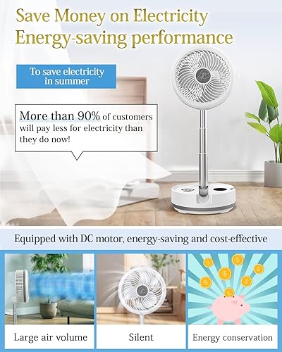 Miniatura 5 de Ventilador portátil de 10 pulgadas, funciona con pilas, ventilador recargable oscilante con 40000 mAh, luces LED de control remoto, tiempo