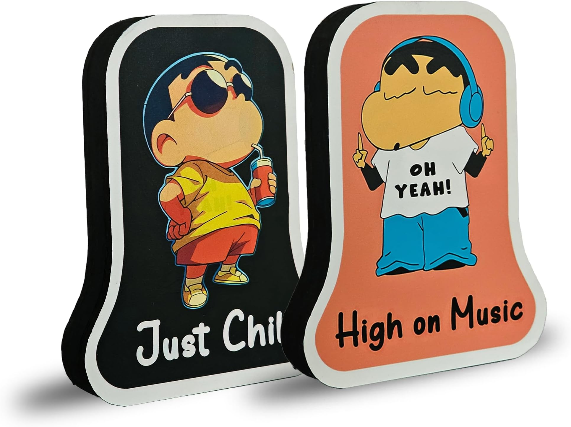 Just Chill & High on Music MDF Quote Standee Double Sided Trendy Design UV Print Table Top Decor for Kids & Teens Cartoon Desk Stand | Aesthetic Study Table & Office Desk Decoration | 5.6 Inches