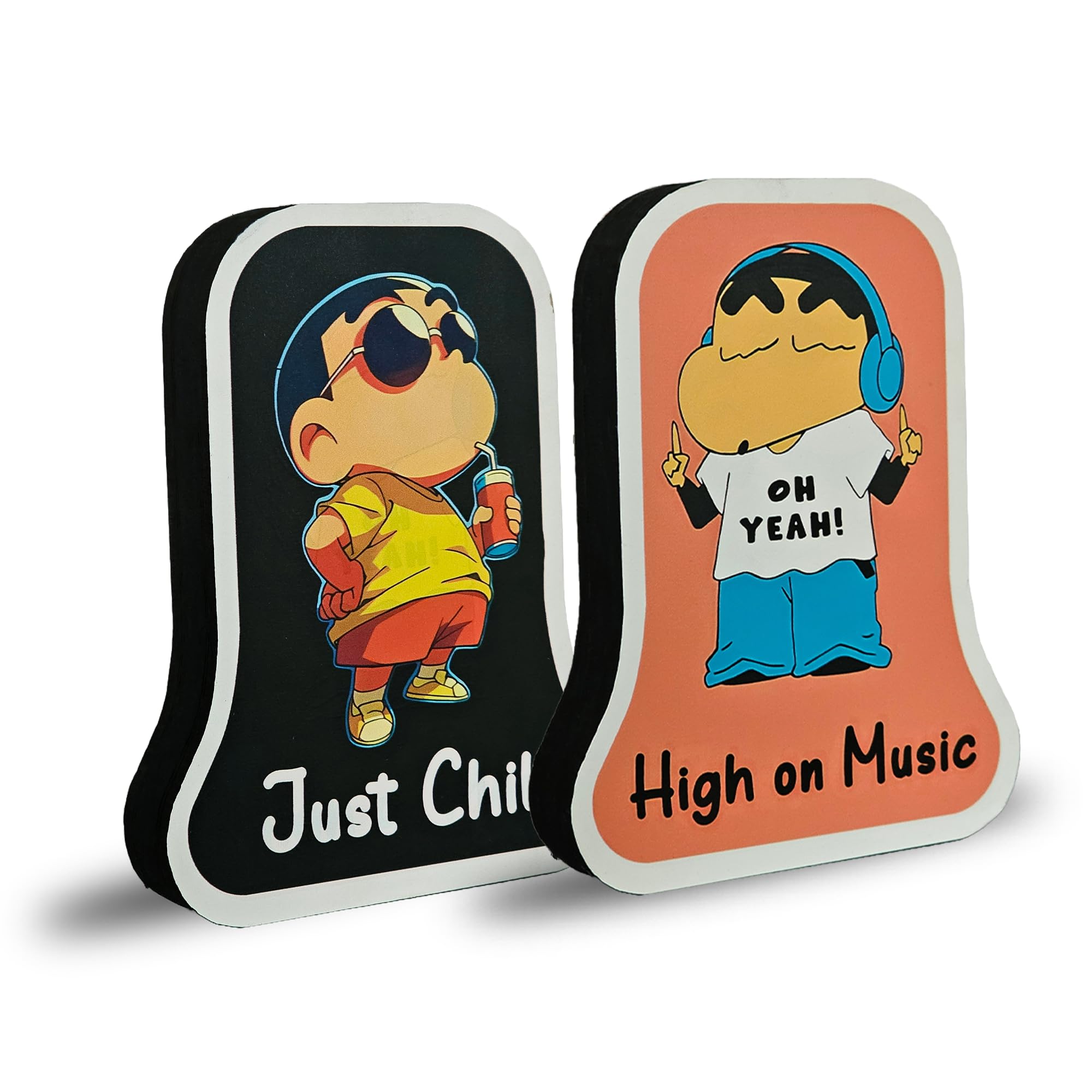 Just Chill & High on Music MDF Quote Standee Double Sided Trendy Design UV Print Table Top Decor for Kids & Teens Cartoon Desk Stand | Aesthetic Study Table & Office Desk Decoration | 5.6 Inches