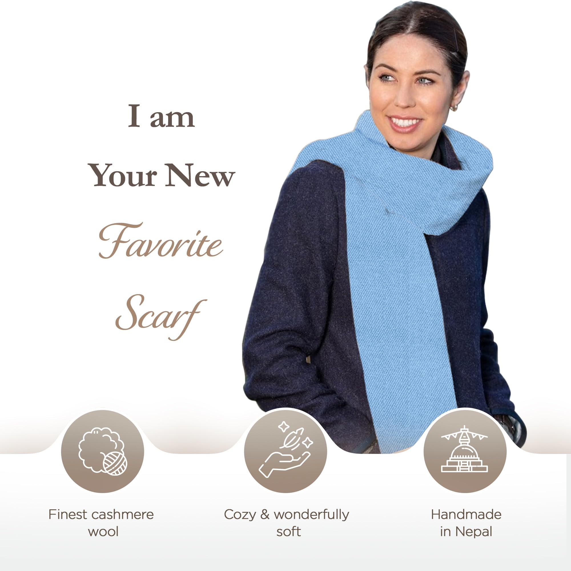 Kaschmir Schal – aus 100% Kaschmirwolle, 68x190 cm, Cashmere Schal in unifarben, handgewebt aus Nepal, Unisex, Handwäsche
