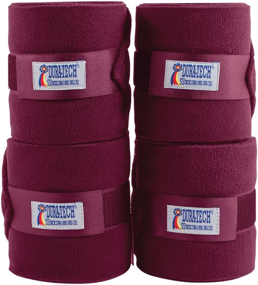 Dura-Tech 16oz Deluxe Polo Wraps for Horses | Color Burgundy | Ultra Plush Double Thick Fleece | Excellent Support | Absorbs Shock | Reinforced Hook & Loop | Set of 4