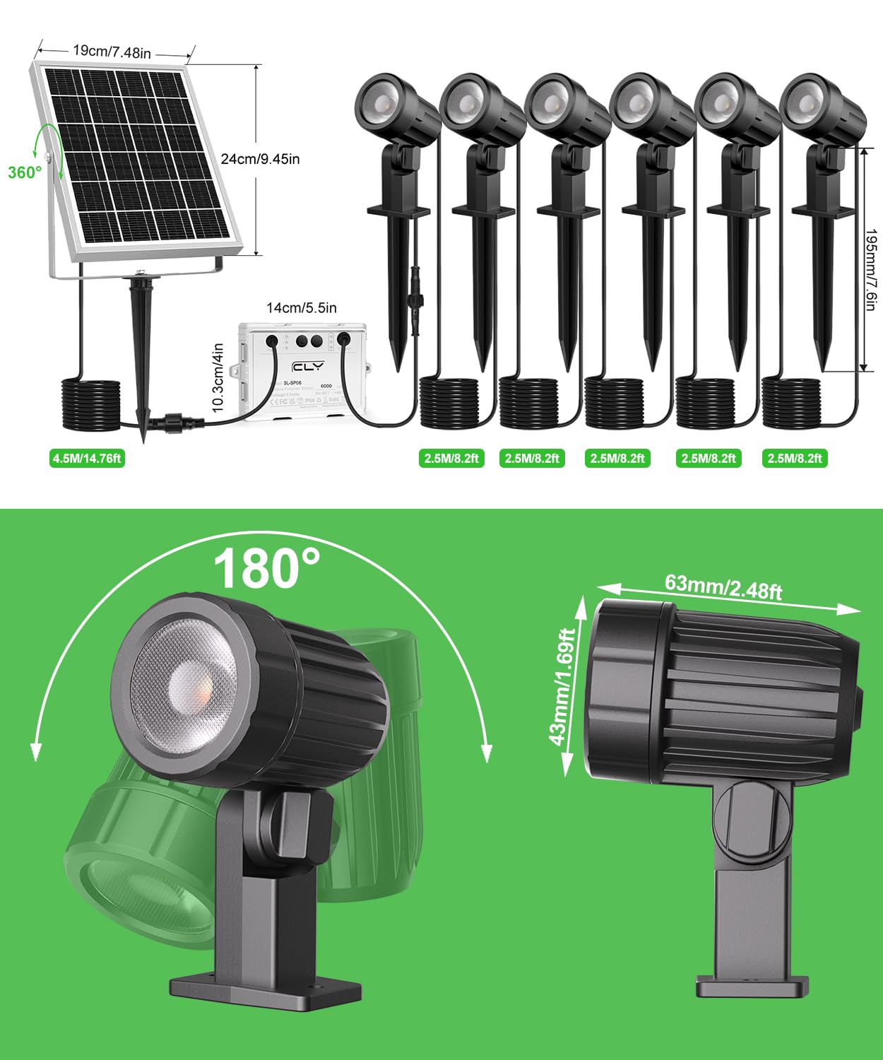 CLY Solar Gartenleuchte, Solarleuchten für außen mit Fernbedienung 2700K-6000K 2 Dynamische Modi Solarstrahler 3 Helligkeit 6000mAh Gartenbeleuchtung IP66 Wasserdicht Garten Halloween Weihnachten
