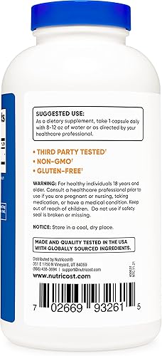 Miniatura 9 de Nutricost L-Arginina 500 mg, 300 cápsulas - Sin gluten y sin OMG