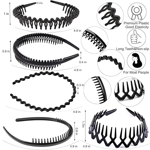 Miniatura 2 de 10 diademas de plástico antideslizantes a la moda sin esfuerzo con dientes, bandas para el cabello delgadas para mujeres, hombres, adolescentes y
