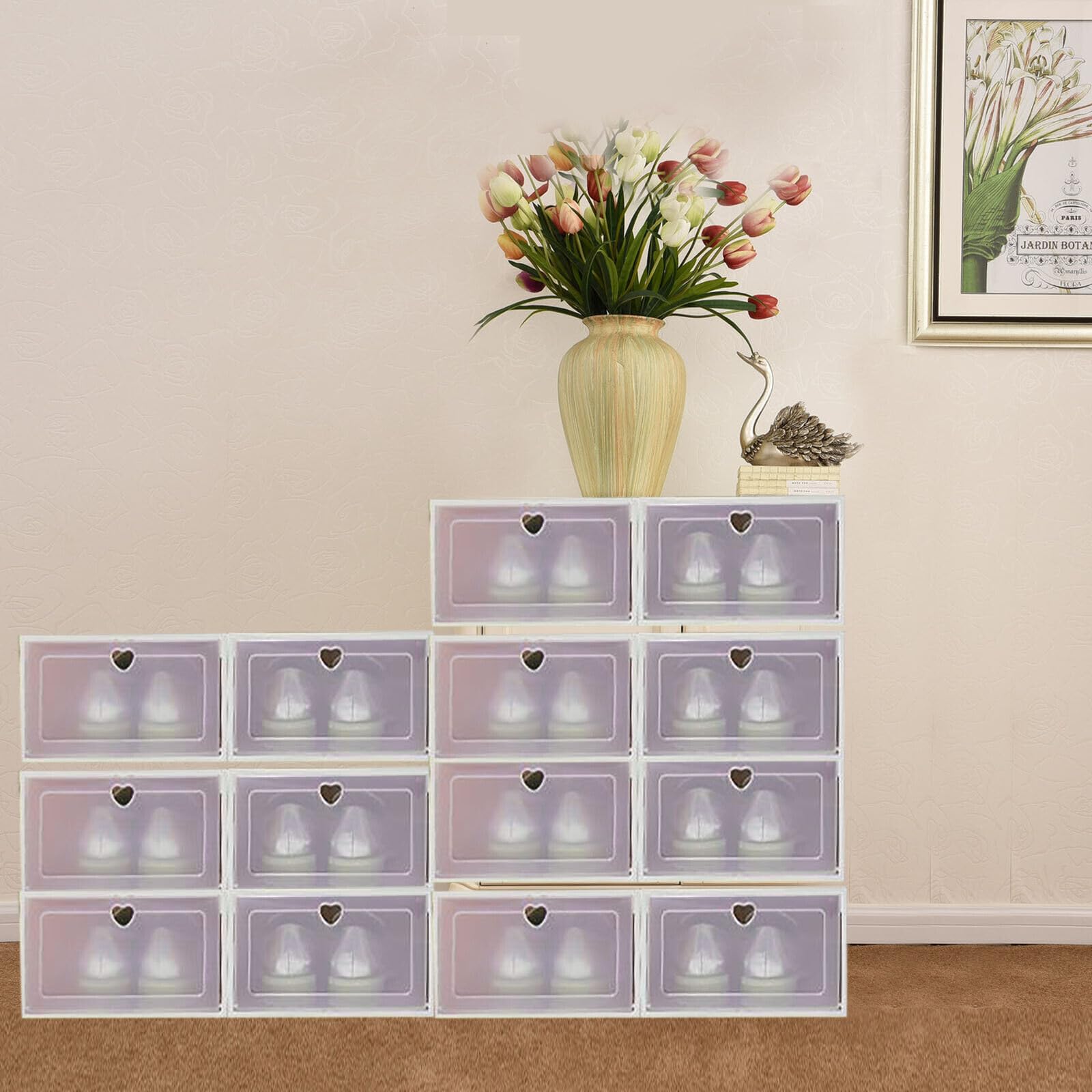 Scarpiera blu/viola/rosa/verde (opzionale), set da 20 pezzi, scarpe da allenamento, tacchi alti e pantofole, contenitore impilabile, trasparente (viola)