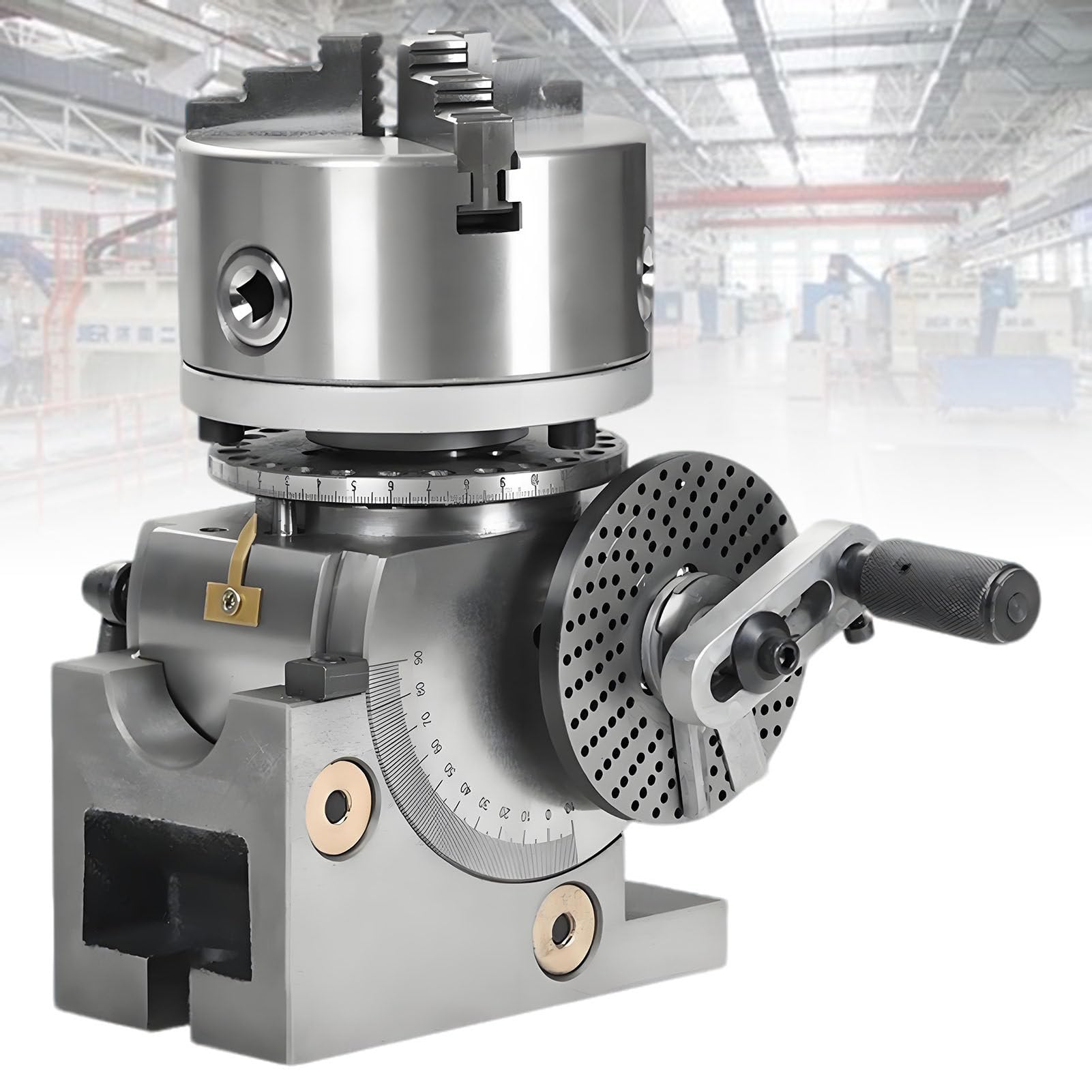 ExoticaBlend Dividing Head with 3-jaw Chuck, Semi Universal Milling Set with Chuck/Tailstock/Dividing Plates, Dividing Head for Milling Grinding Drilling Machine 4in