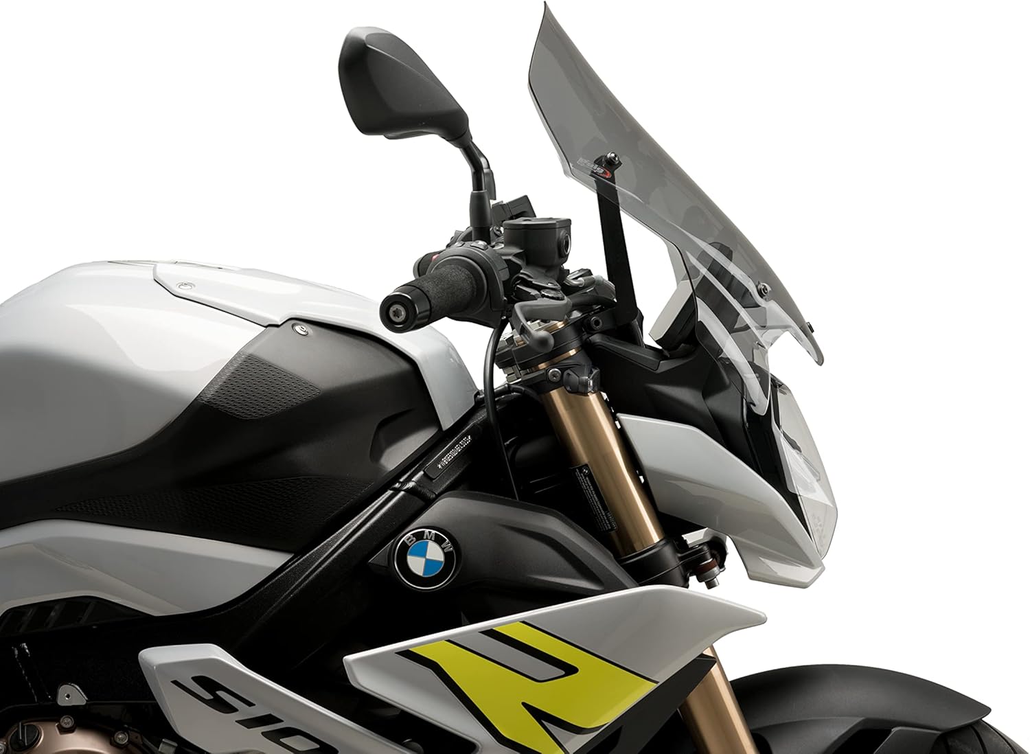 Side view of Puig 20888H New Generation Touring Windscreen on a motorcycle.