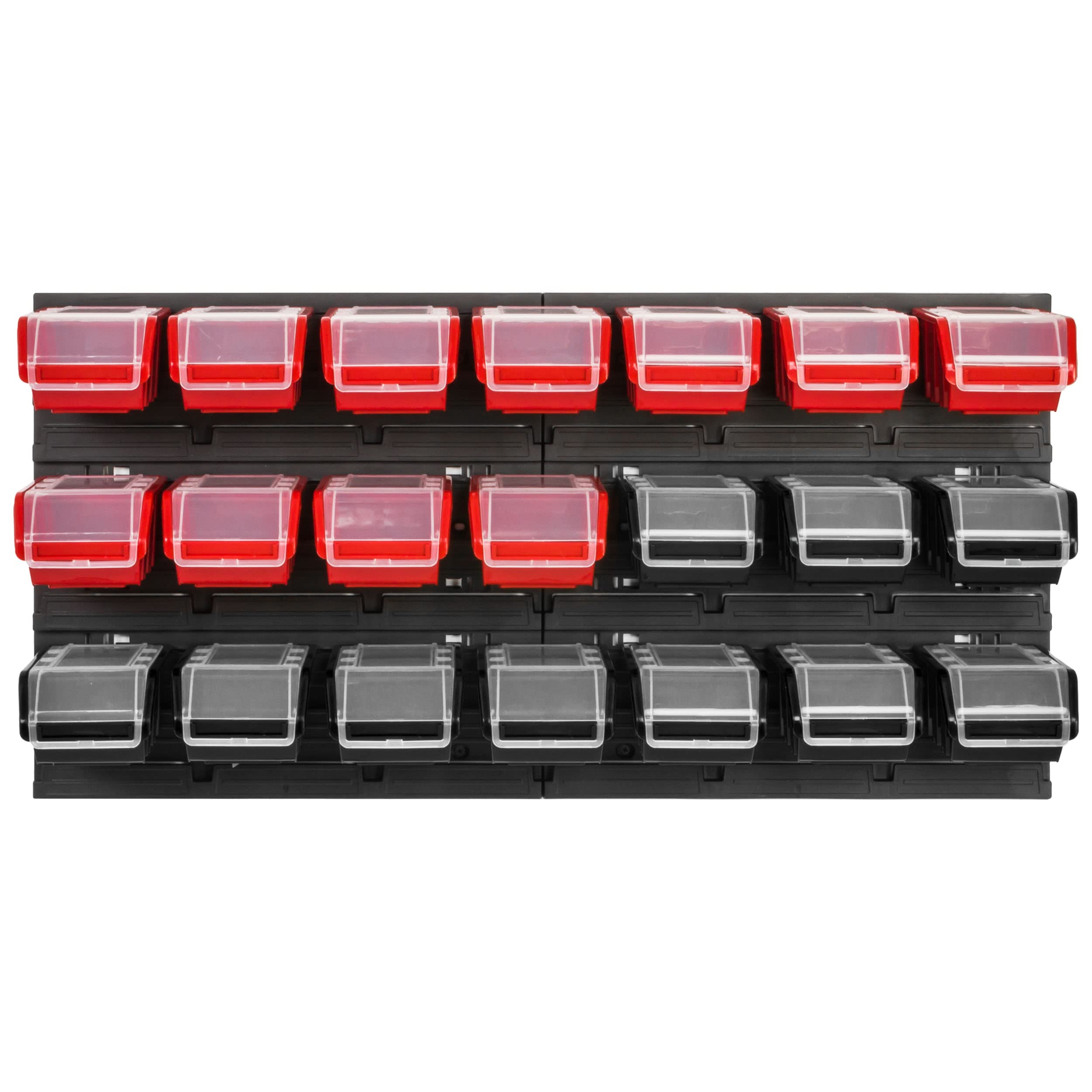 Étagère d'atelier 78 x 39 cm 21 pièces Étagère murale avec boîtes empilables Plaques murales extra forte étagère de rangement murale perforée pour véhicules chauds Étagère de garage (rouge noir)