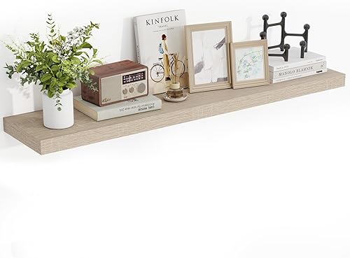 Miniatura 14 de Estantes flotantes de 24 pulgadas, con textura 3D de veta de madera, estantes flotantes de pared de 24"x9.25"x1.5" de profundidad, estantes de Roble