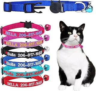 2 Pieces Personalized Cat Collar, Custom Embroidered Cat Collars with Name and Phone Number, Nylon ID Collar for Cats or Kittens, Safety Clasp with Bell product image