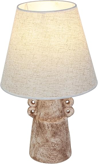 Ceramic Table Lamp with Fabric Shades,15" Retro Style Small Desk Lamp Antique Light Bedroom for Bedside LampBedroom, Living Room, Dining, Office Beige,