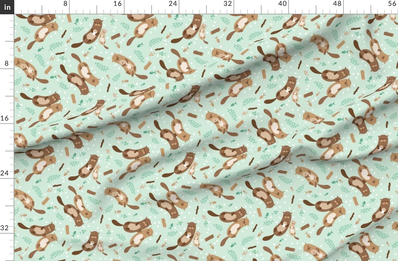 Spoonflower Fabric - Otters Water Fish Love Heart Valentine Animal Mint Green Printed on Organic Cotton Sateen Fabric by The Yard - Sewing Quilting Apparel Home Decor